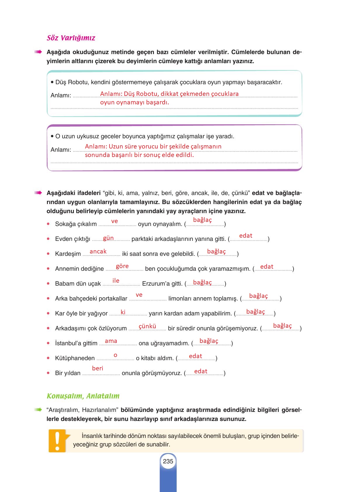 6. Sınıf Yıldırım Yayınları Türkçe Ders Kitabı Sayfa 235 Cevapları