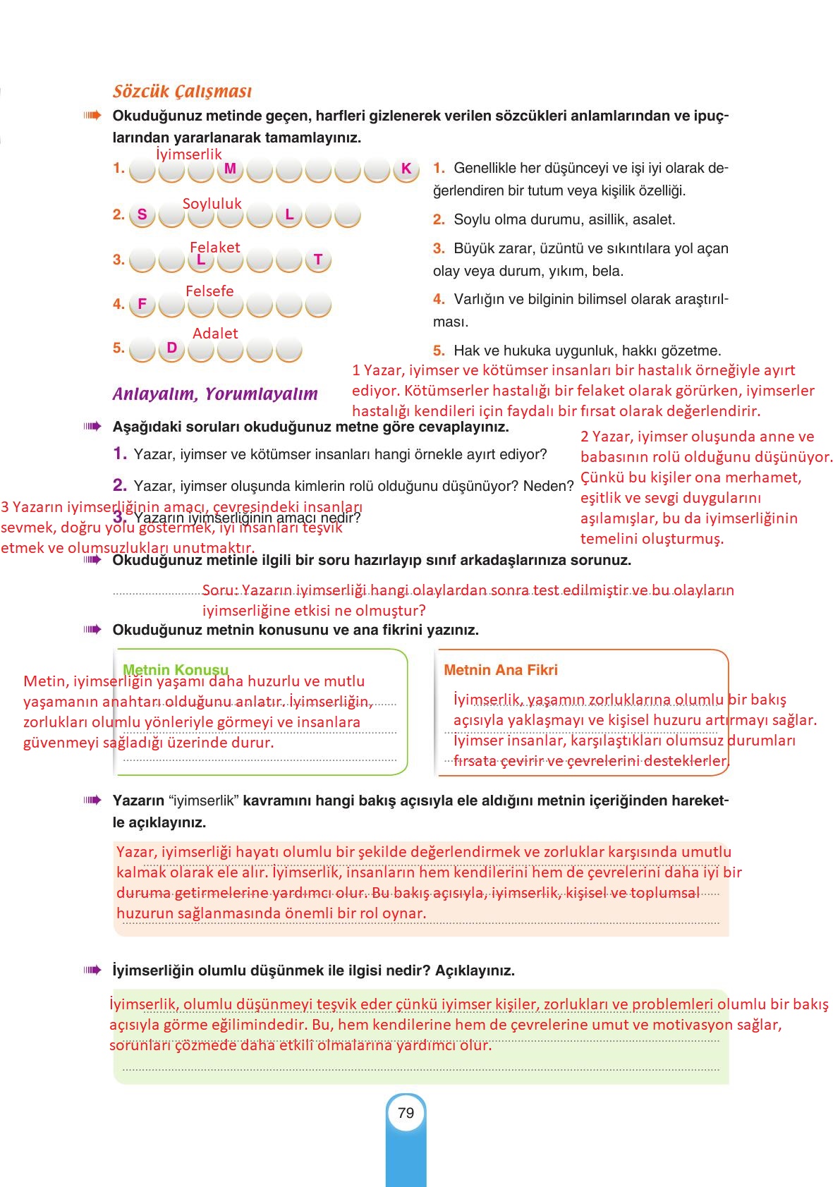 6. Sınıf Yıldırım Yayınları Türkçe Ders Kitabı Sayfa 79 Cevapları