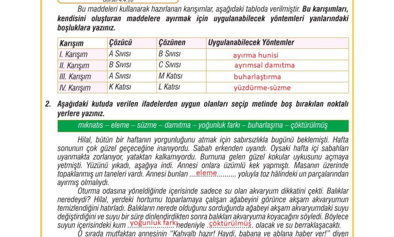 7. Sınıf Meb Yayınları Fen Bilimleri Ders Kitabı Sayfa 129 Cevapları