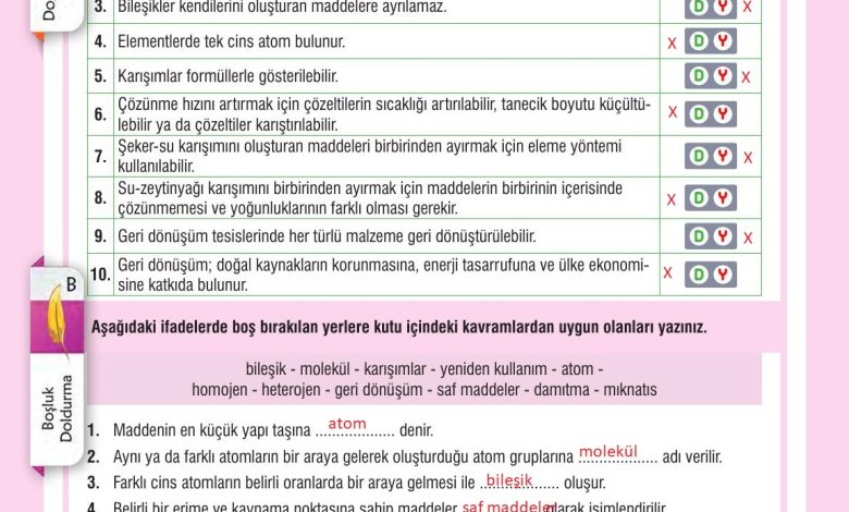 7. Sınıf Meb Yayınları Fen Bilimleri Ders Kitabı Sayfa 139 Cevapları