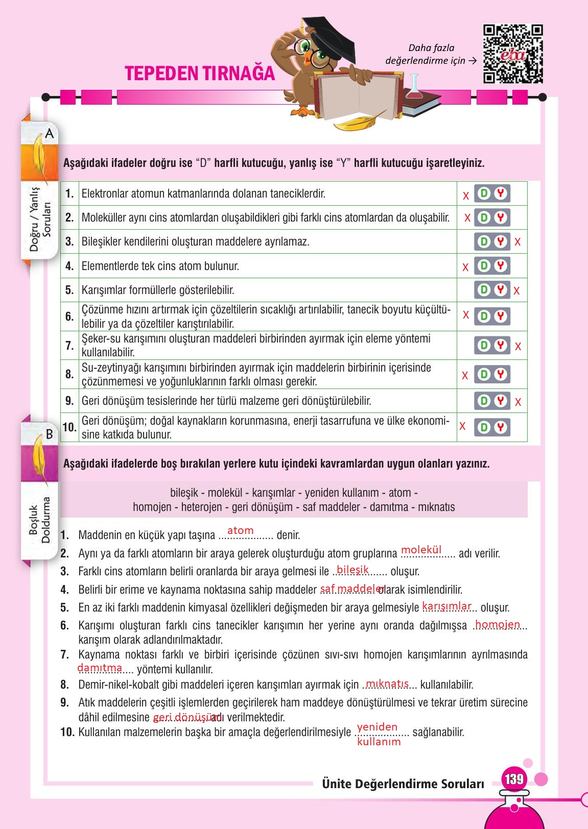 7. Sınıf Meb Yayınları Fen Bilimleri Ders Kitabı Sayfa 139 Cevapları