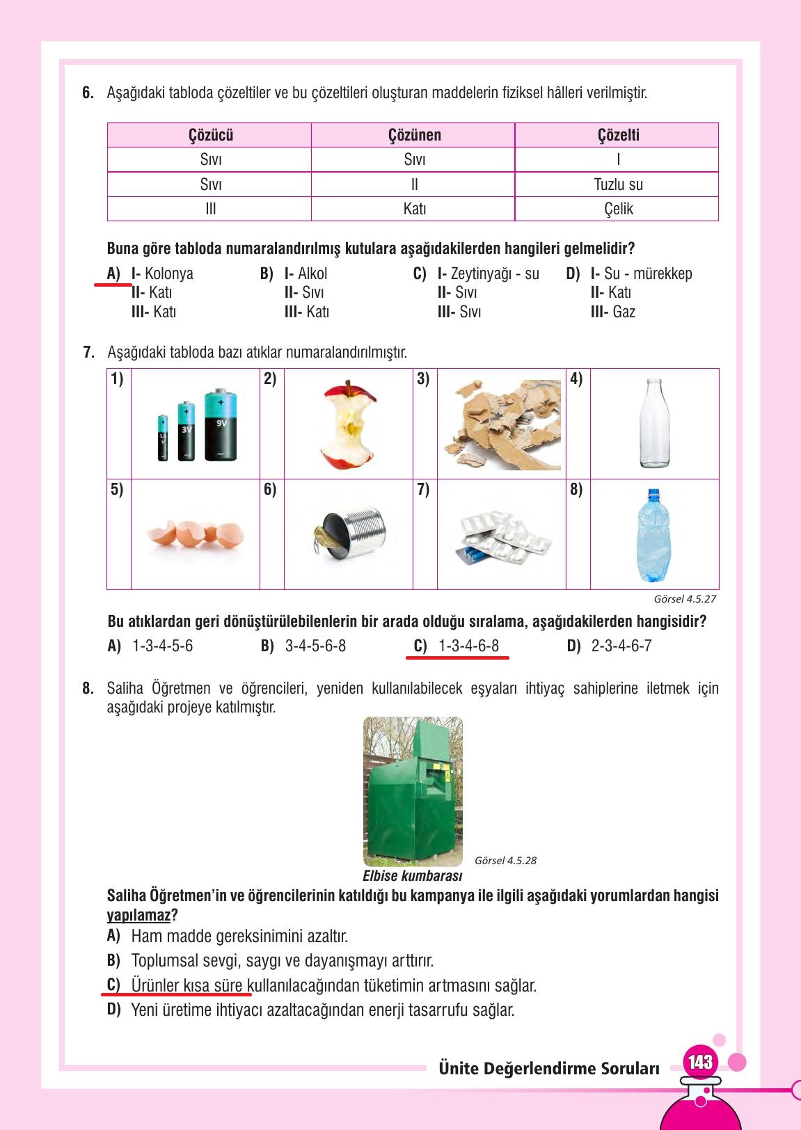 7. Sınıf Meb Yayınları Fen Bilimleri Ders Kitabı Sayfa 143 Cevapları