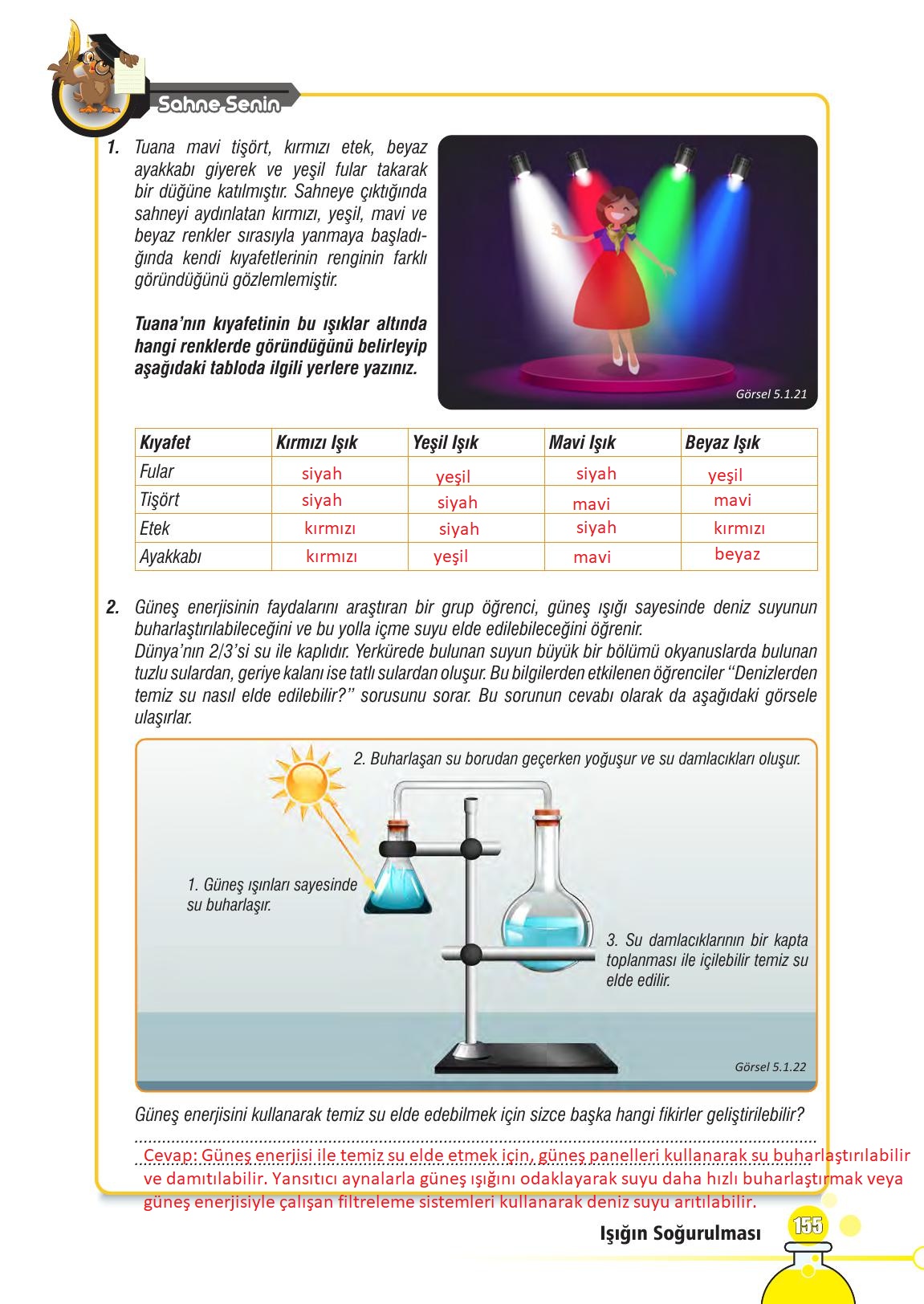 7. Sınıf Meb Yayınları Fen Bilimleri Ders Kitabı Sayfa 155 Cevapları