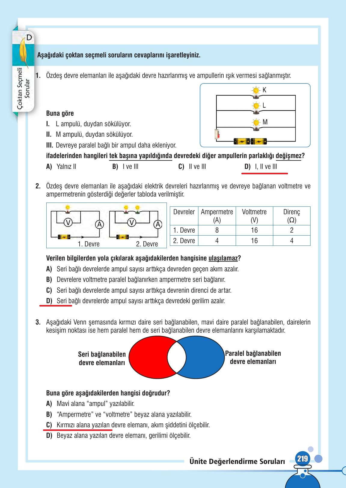 7. Sınıf Meb Yayınları Fen Bilimleri Ders Kitabı Sayfa 219 Cevapları