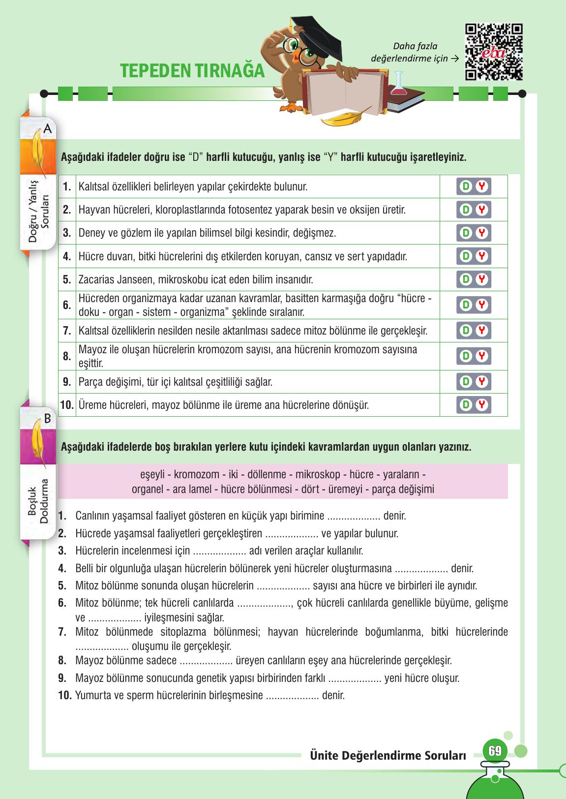 7. Sınıf Meb Yayınları Fen Bilimleri Ders Kitabı Sayfa 69 Cevapları